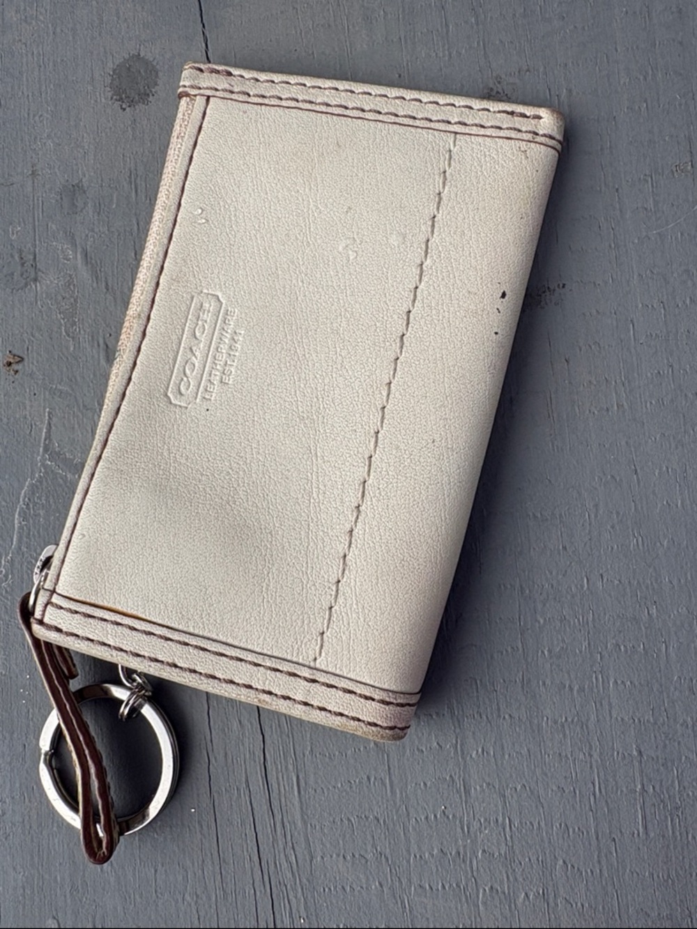 Coach Leather Key Card Wallet in Light Beige